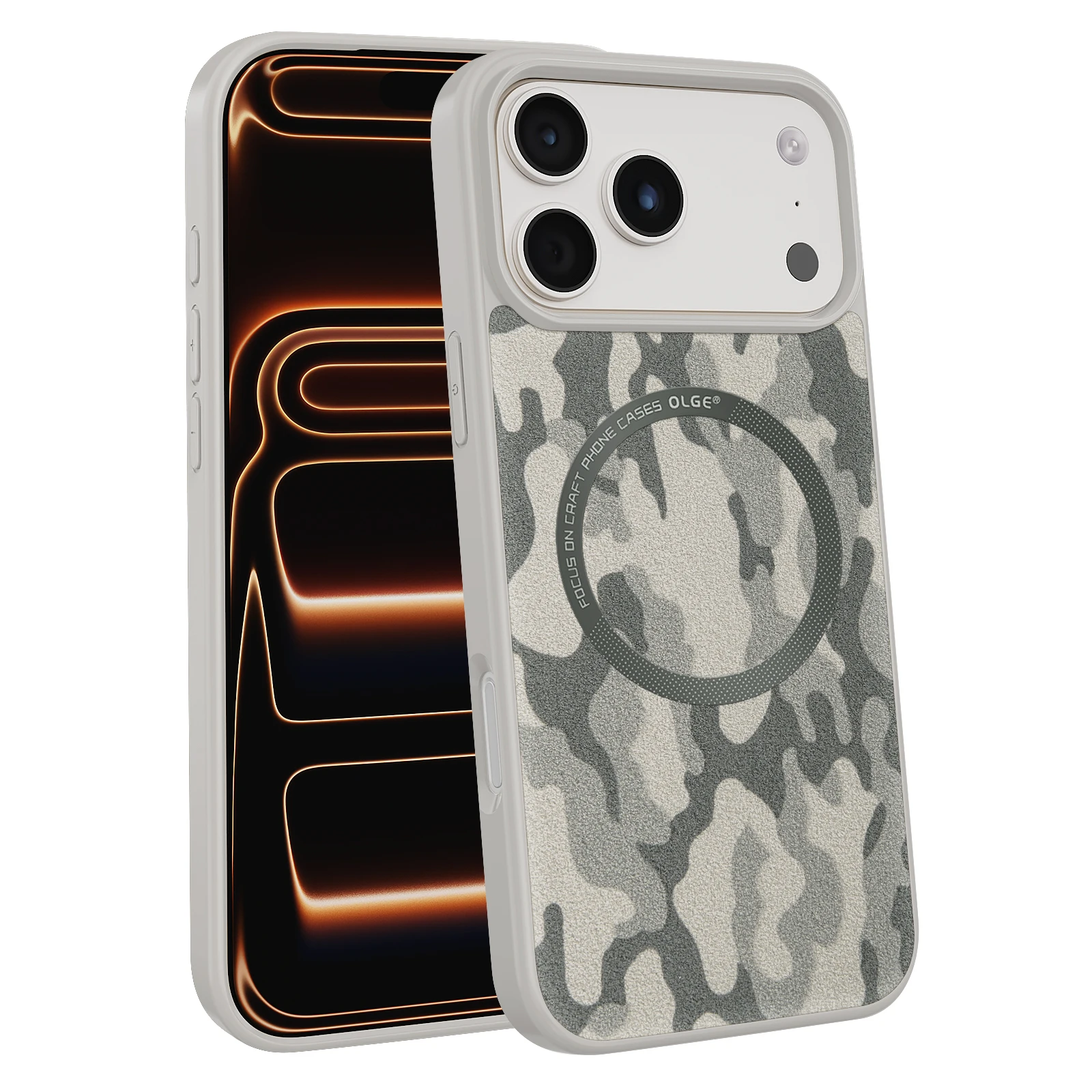Frosted Camouflage Sheepskin Phone Case with Wireless Charging Capability