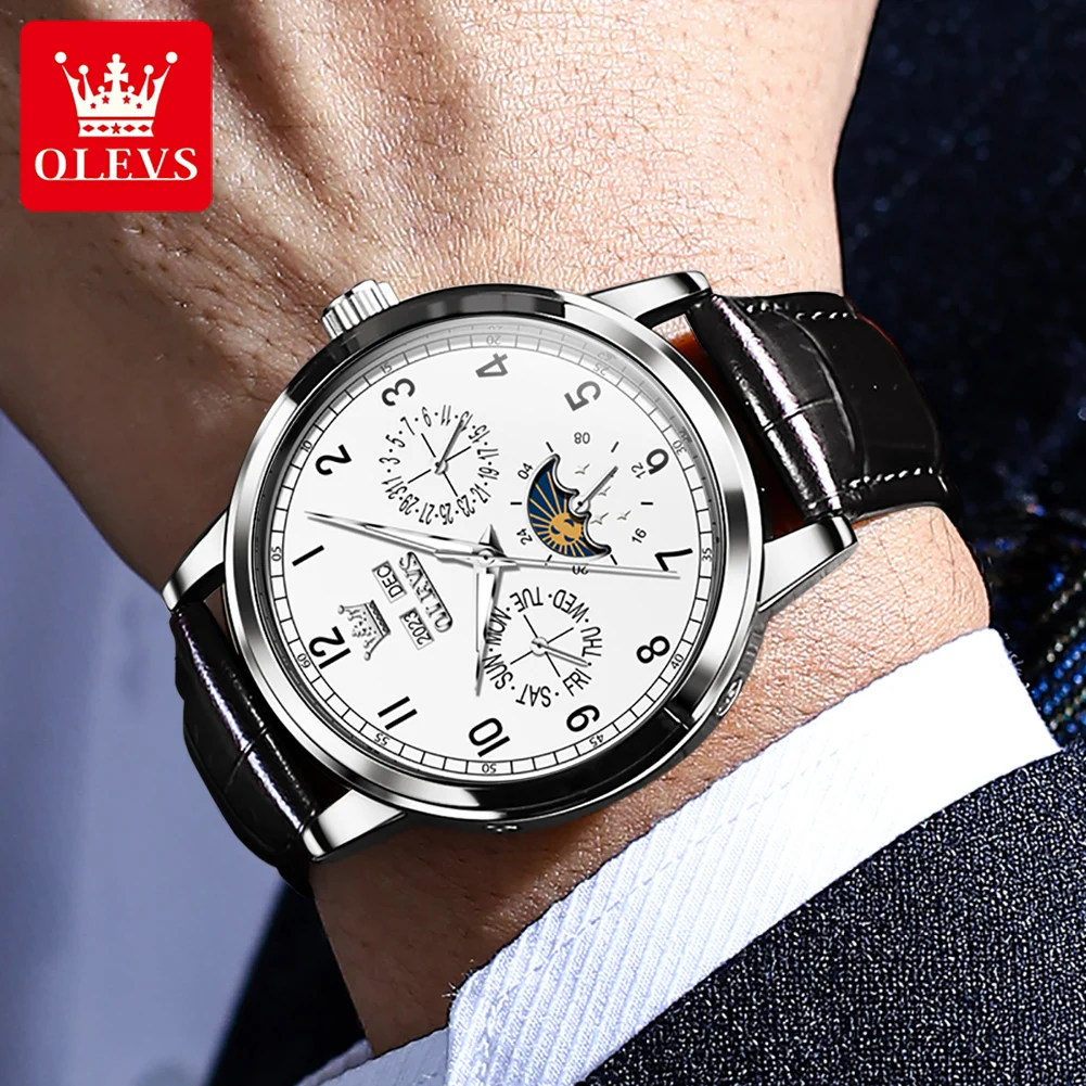 OLEVS 6698 جديد القمر المرحلة ساعة ميكانيكية للرجا...