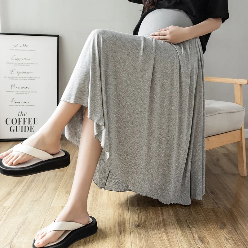 2322# Summer Thin Soft Modal Maternity Skirts Elastic Waist Belly Loose Full-Skirted Bottoms For Pregnant Women Pregnancy Casual