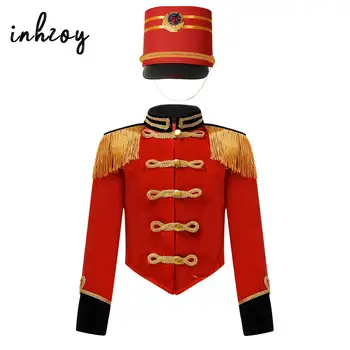 Costume da banda da marcia per ragazze e ragazzi, giacca da direttore di circo, cappotto, performance di squadra, batterista, tamburo, uniforme principale con set di cappelli