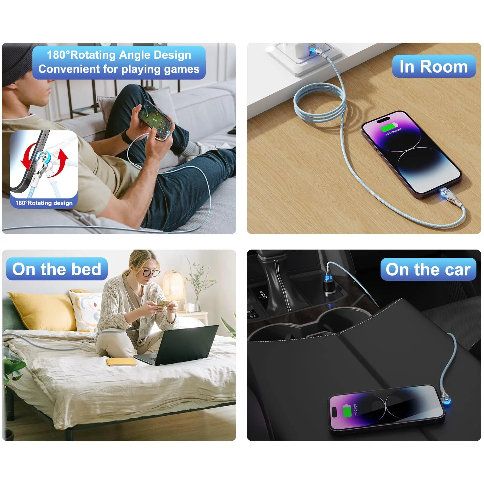 รูปสินค้า สายชาร์จ USB-C หมุนได้ 180 องศา ทนทาน ชาร์จเร็ว