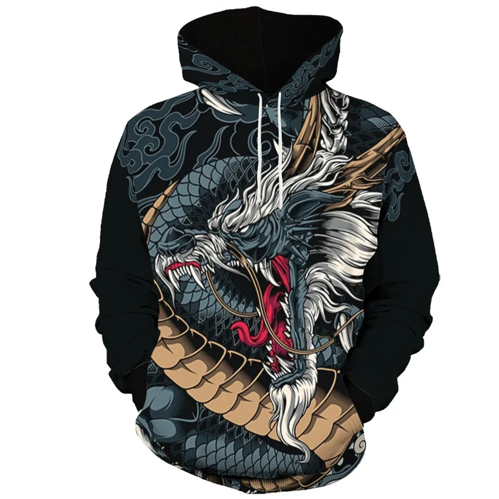 

Men's Hip Hop Hoodies Chinese Dragon 3D Digital Printing Sweatshirt Harajuku Hooded Pullover High Street Coats