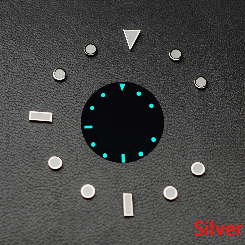 Luminous Blue-Green Watch Dial with Hour Markers - Men's Aftermarket Accessory Replacement