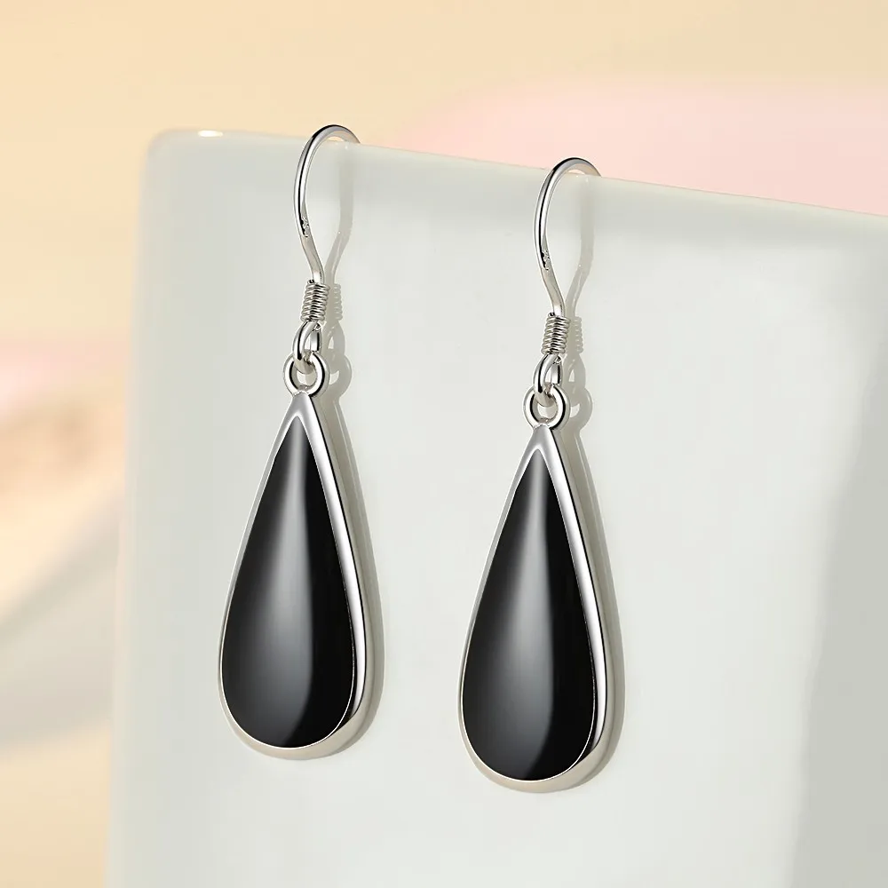925 Sterling Silver Women Long Earring Black Enamel Trend Sweet Earring for Woman Fashion Fine Jewelry