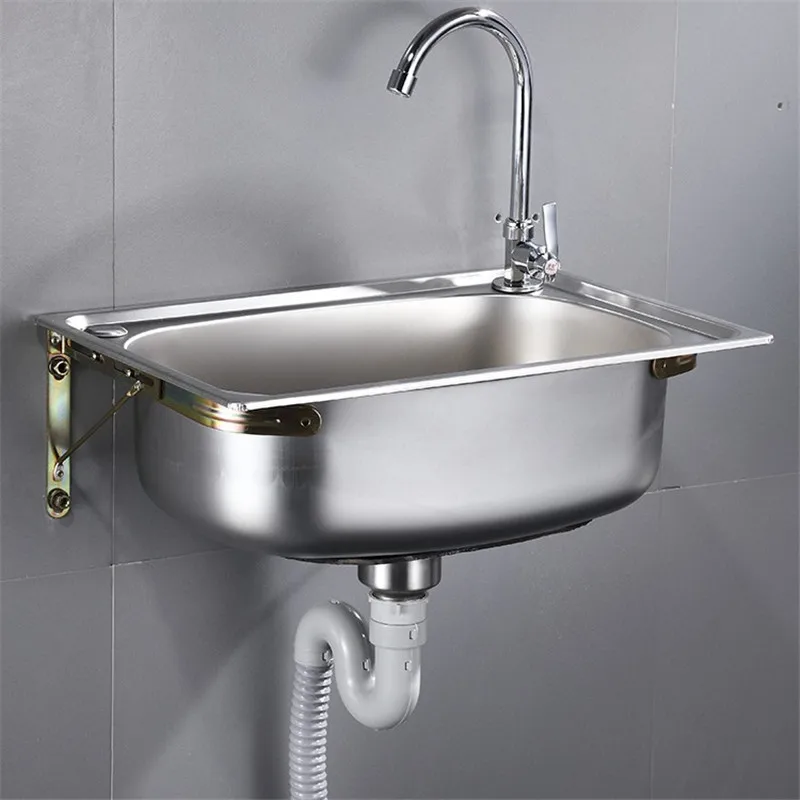 Stainless steel wall mounted sink,small single sink,kitchen simple vegetable washing basin,sink,single sink with support bracket