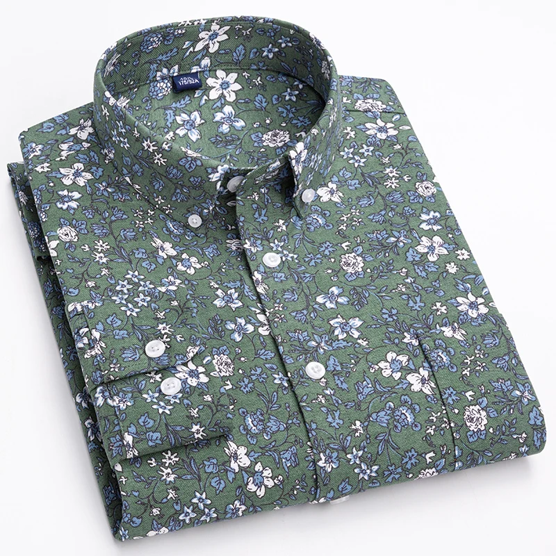 Men's long-sleeved classic micro-elastic print formal shirt casual and comfortable anti-wrinkle pocketless men's business shirt