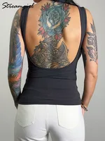 Backless Tank Tops With Built In Bra Women Summer White Sexy Square Neck Sleeveless Beach Tube Top Black Camisole With Shelf Bra - Image 3