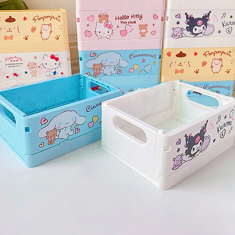 

Sanrio Kuromi Cinnamoroll настольная пластиковая коробка для хранения, складная Штабелируемая корзина для хранения игрушек с ручкой