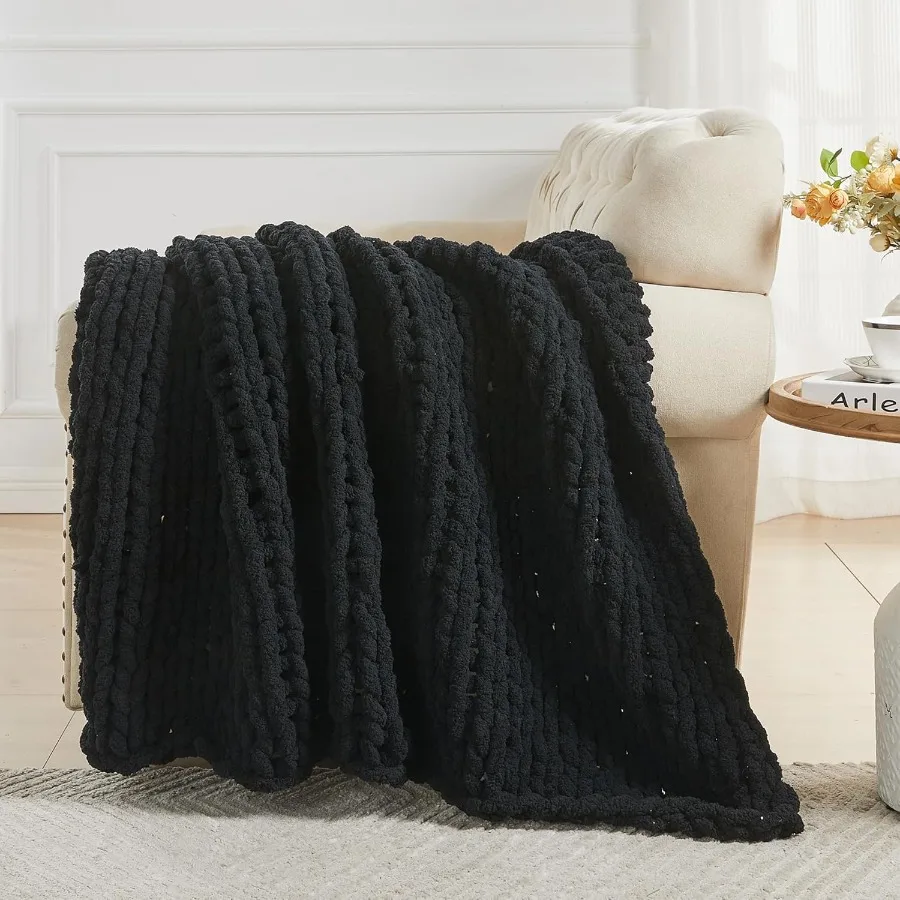 Chunky Knit Throw Blanket 60 X 80 Twin Size 100 Hand Made Large Chenille Loop Yarn Soft Fluffy Throws for Couch Sofa Bed Big Cr