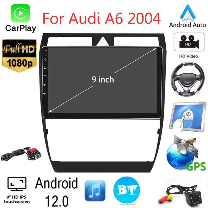 

Android 12 2In Car Radio For Audi A6 2004 Car Multimedia Video Player GPS Navigation WIFI DSP Carplay Android Auto