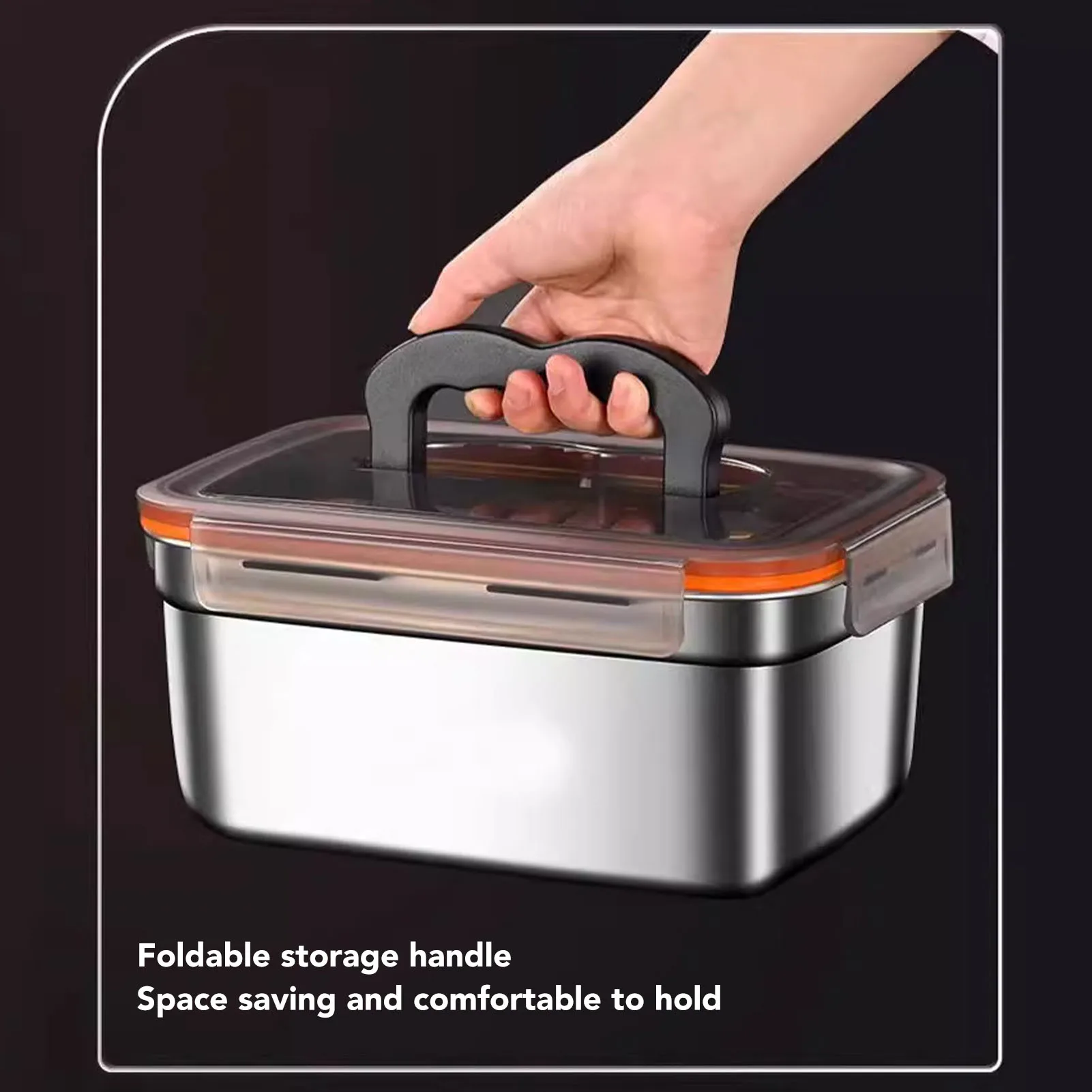 304 Stainless Steel Food Storage Container Metal Sealed Lunch Box with Handle for Home Refrigerator  Metal Food Container