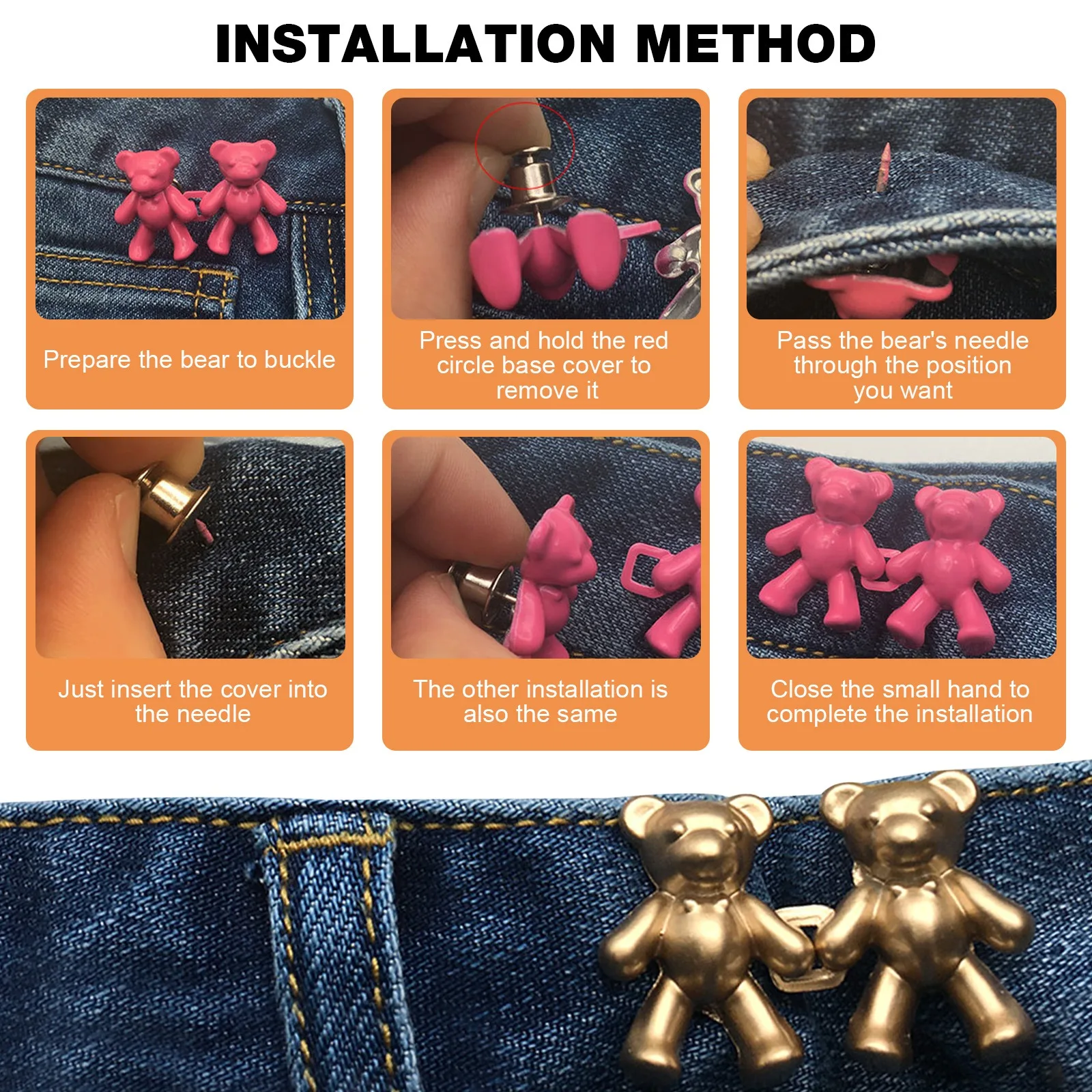 5Pcs Nail-free Jeans Bear Waist Buckle Removable Closing Artifact Invisible Snap Button Tightening Waistband Pant Adjustable