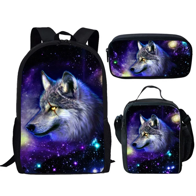 

Popular Youthful Moon Wolf 3D Print 3pcs/Set Student Travel bags Laptop Daypack Backpack Lunch Bag Pencil Case