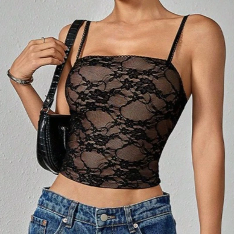 Y2k Strapless Corset Tops Summer Black Off Shoulder Tank Lace Camisole Women Sleeveless Tube Top Sexy Skinny Fit Bustier Clothes