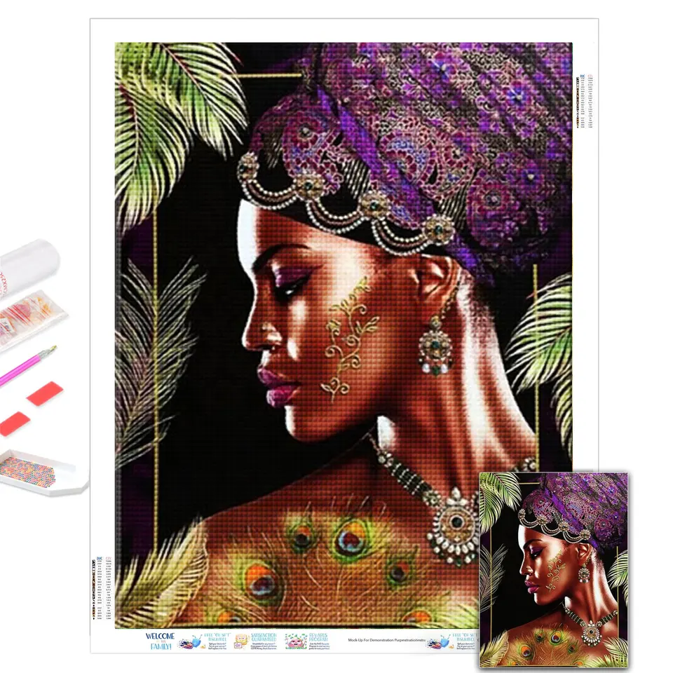 DIY Promotional Round Diamond Painting African Woman Black Gold Art DIY  Rhinestone Mosaic Cross Stitch Kit Clearance Home Decor - AliExpress