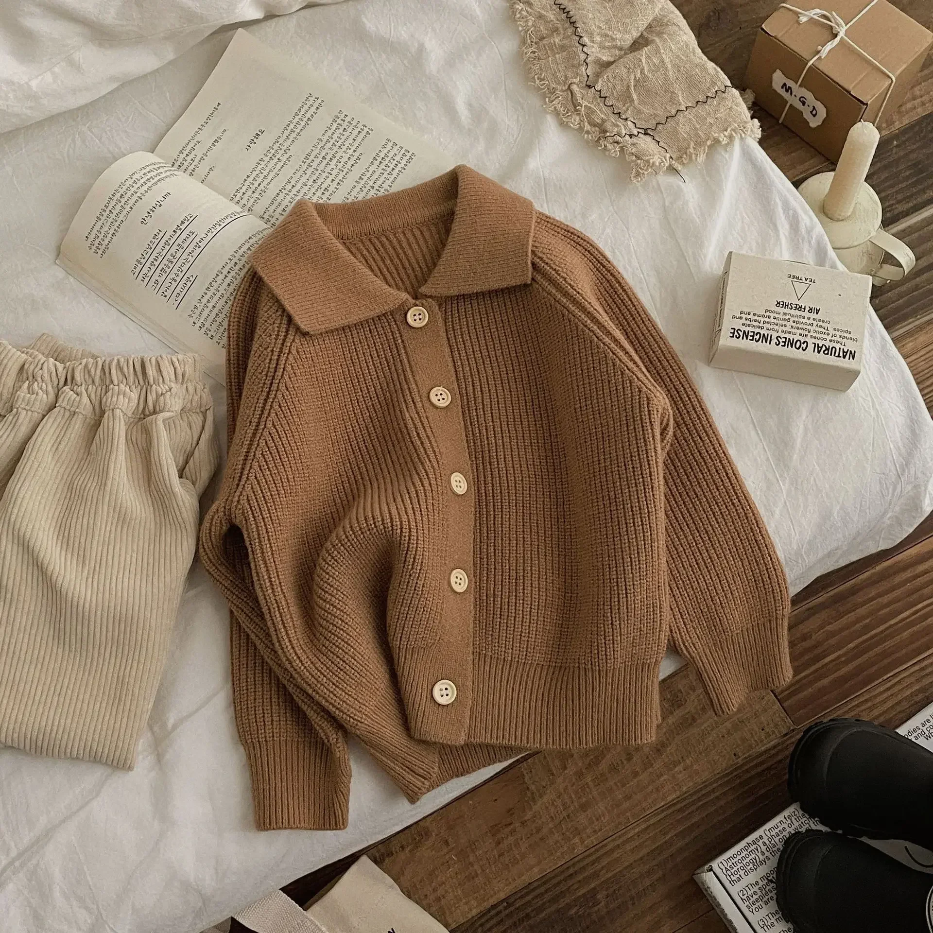 남아 스웨터 겨울 울 혼방 아우터 2025 따뜻한 두꺼운 봄 가을 가디건 재킷 따뜻한 아동 니트웨어 데일리 루즈핏 재킷