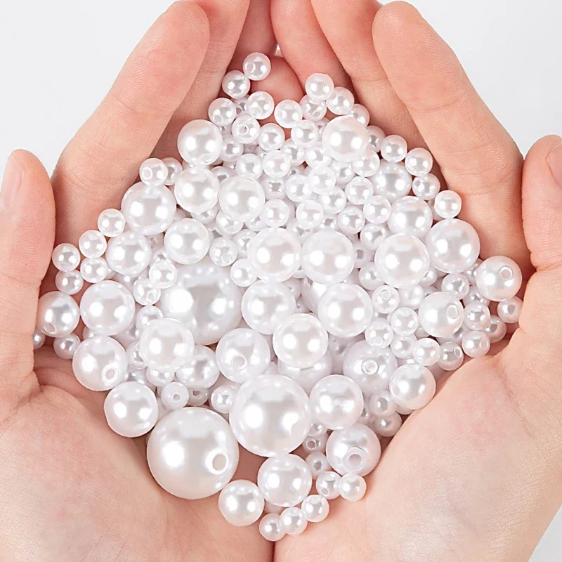 ABS Beads 3 4 6 8 10 12 14 16mm Pearl Beads White Beige Loose Round Beads Craft For Fashion Jewelry Making DIY Craft Garment
