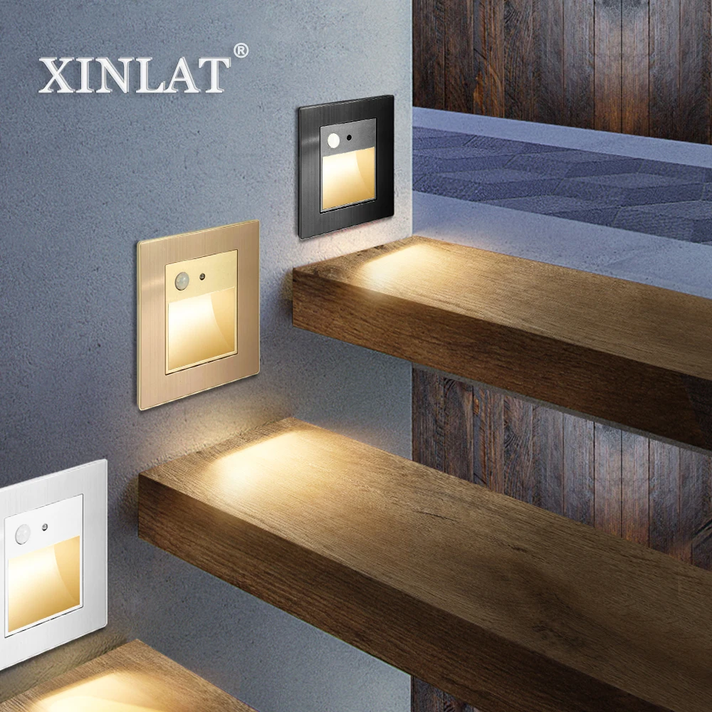 New Motion Sensor Stair Lights Led Square Wall Lamps Nightlights 1W 2W