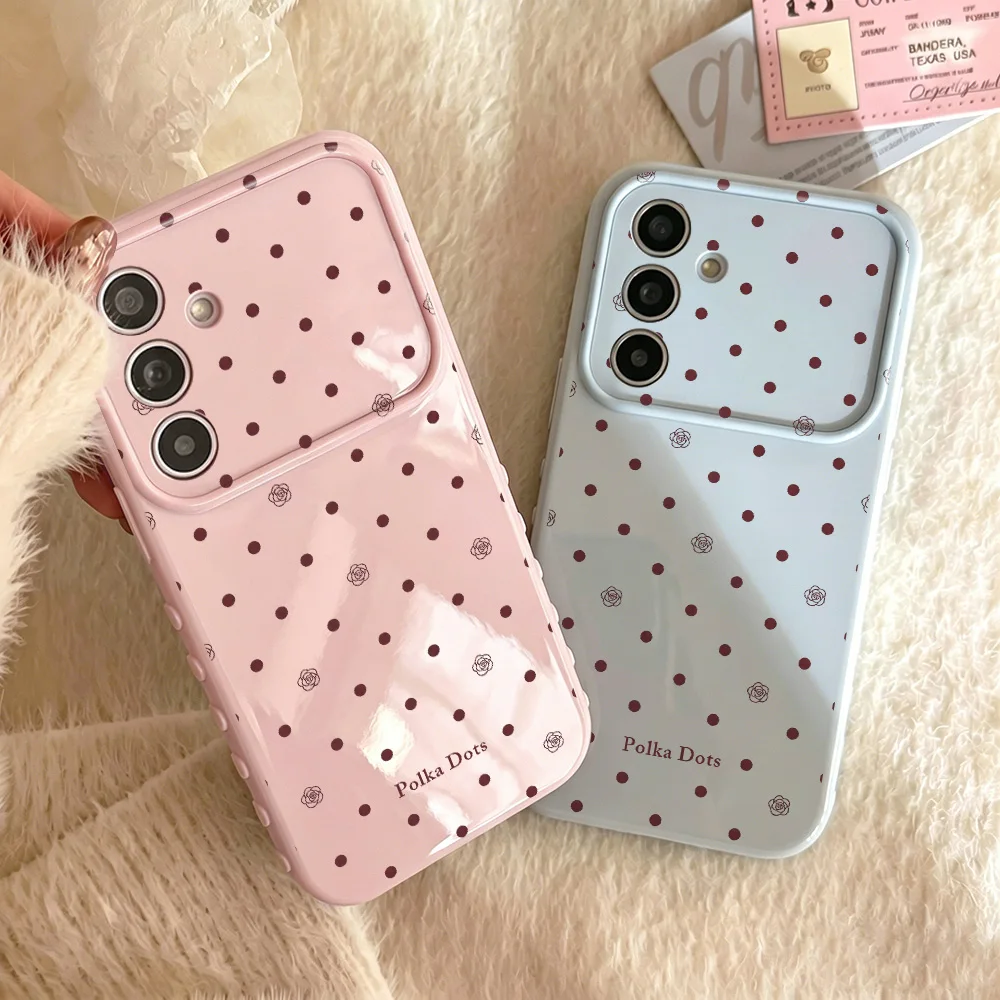 Chic Polka Dots Floral Soft Cover Phone Case with Love Side Button