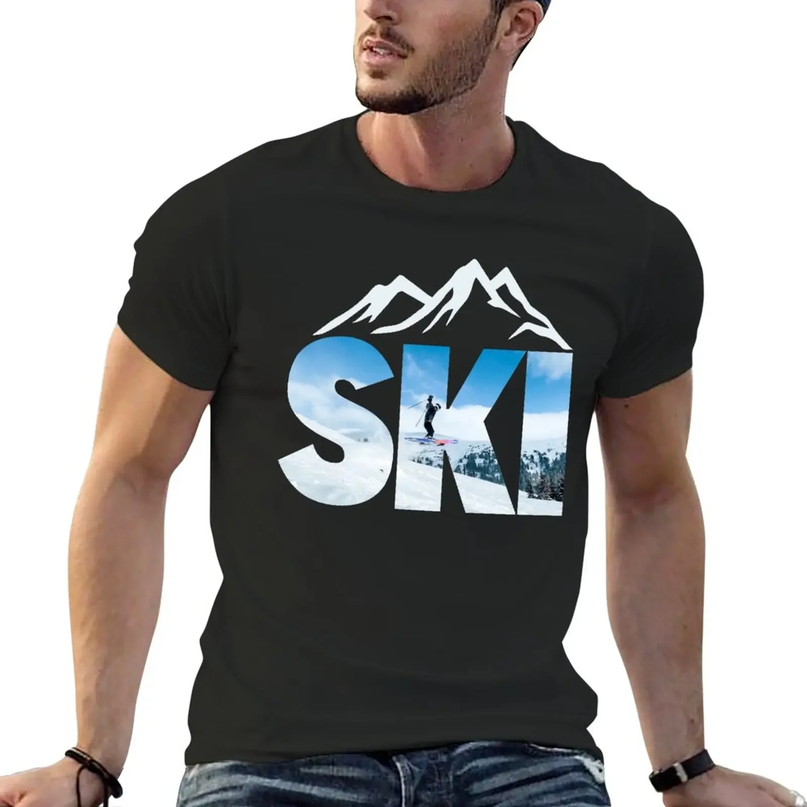 

Ski Mountain T-Shirt plus size tops Blouse anime clothes t shirts for men cotton