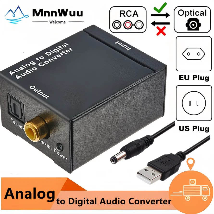 ADC analog to digital audio converter RCA to optical Toslink audio adapter analog digital fiber Toslink coaxial converter