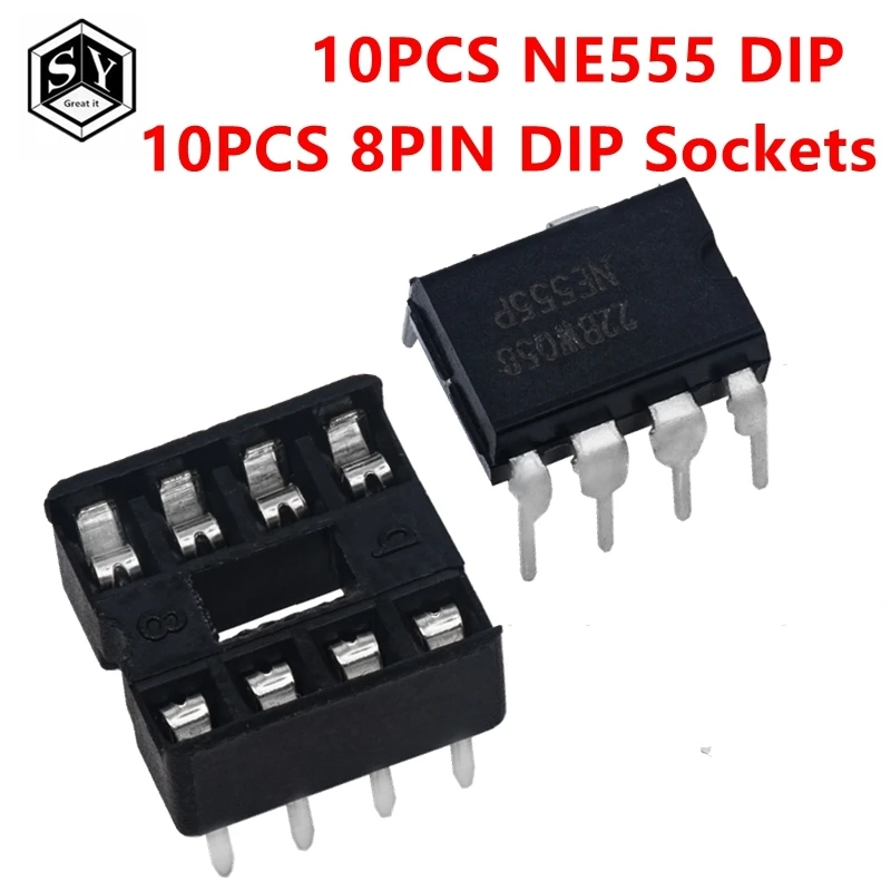 20Pcs , (10 Each) NE555 NE555P IC 555 Timer Programming Oscillator Chip & 8 Pin DIP Sockets