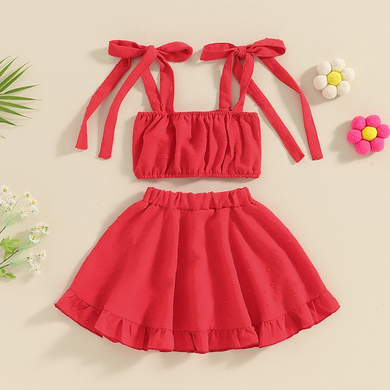 

Летняя одежда для маленьких девочек Tregren, жилет с вышивкой и завязками на плечах и юбка-трапеция, комплект из 2 предметов, модная детская одежда