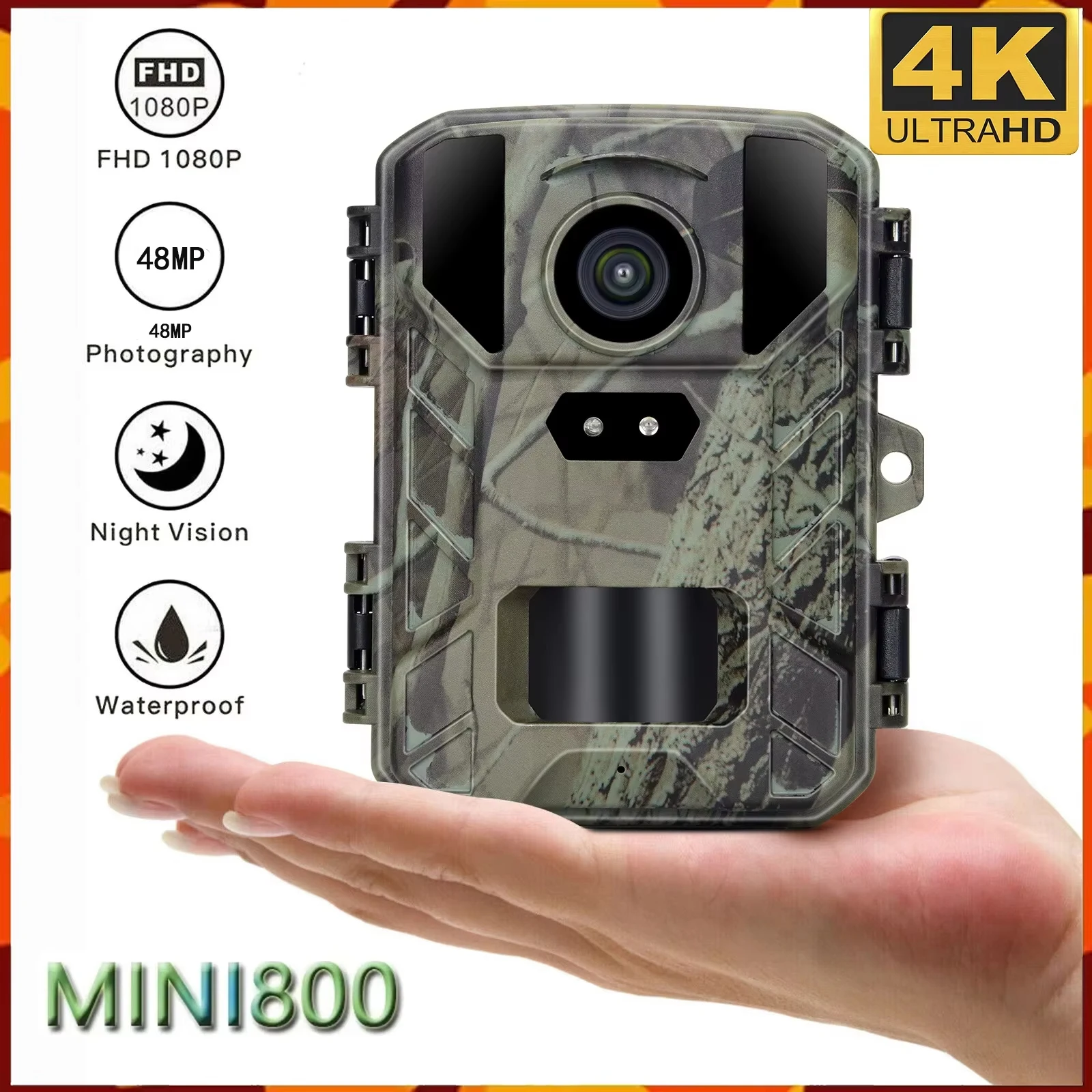 Mini 4K Hunting Trail Camera Mini800 48MP 1080P Wildlife Low Glow Arction Camera Night Vision Photo Traps Surveillance Tracking hunting trail camera trail camera