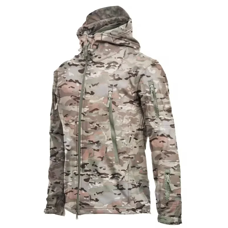 thumbnail image 1 of Chaquetas militares al aire libre para hombres, piel de tiburón, carcasa suave, cortavientos táctico impermeable, chaqueta de combate del ejército, abrigos Bomber con capucha para hombres, 1 of 5