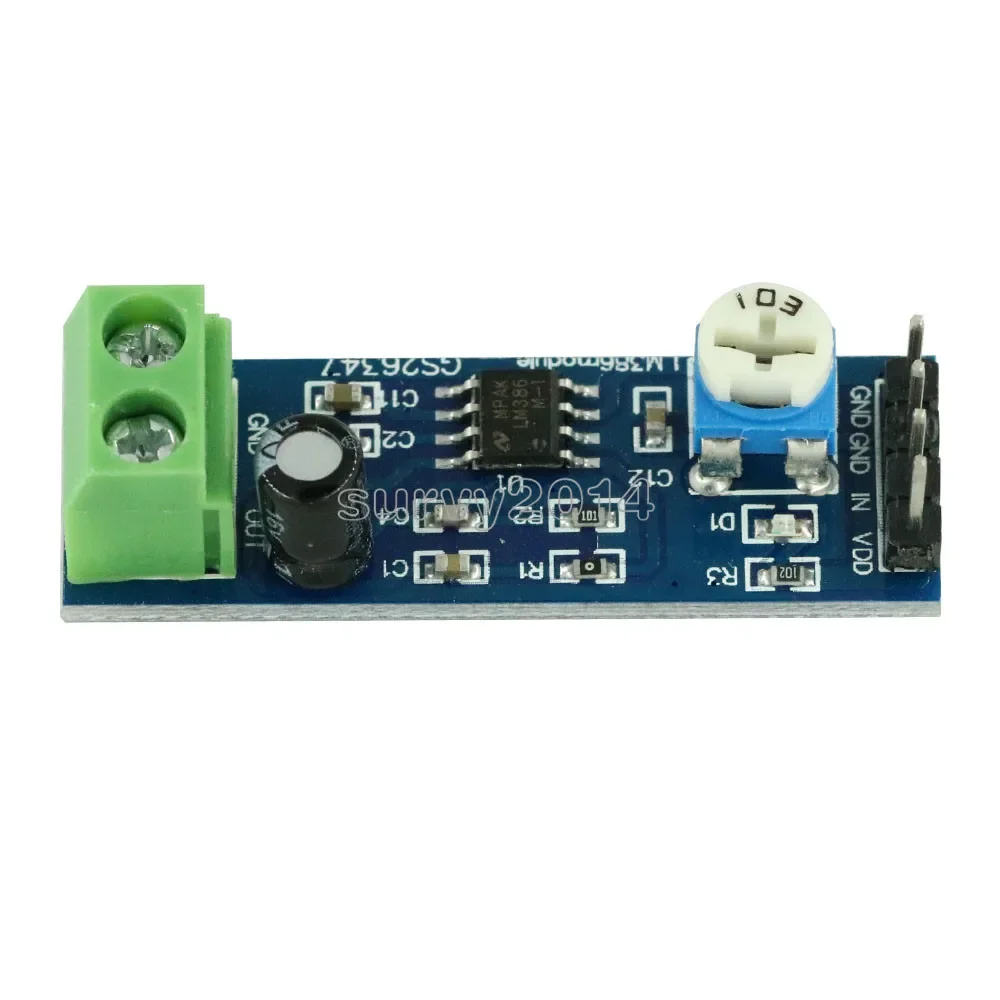 LM386 Módulo Amplificador de Áudio 200 Vezes Ganho, Placa de Resistência Ajustável 10K, 200 Colunas Multiplicadoras, Suporte do Fio, 5V-12V, Novo