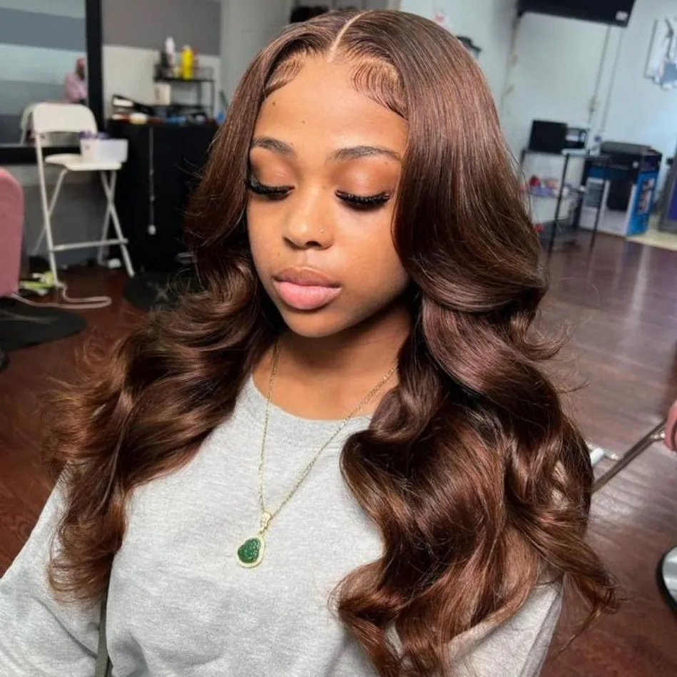 Chocolate Brown Human Hair Wigs 100% 13X6 Hd Lace Frontal Wig Body Wave Lace Front Wigs Pre Plucked Brazilian Hair Wig For Women