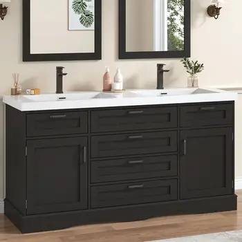 59" Modern Black Double Sink Vanity 1