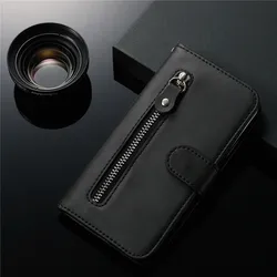 Magnetic Leather Wallet Flip Cover With Zipper Pouch - Protective Case and Card Holder for Redmi K70 (Black)
