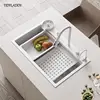 White Stainless Steel Waterfall Kitchen Sink Multifuctional Faucets Simple Style Large Single Slot Kitchen Novel Accessories 2