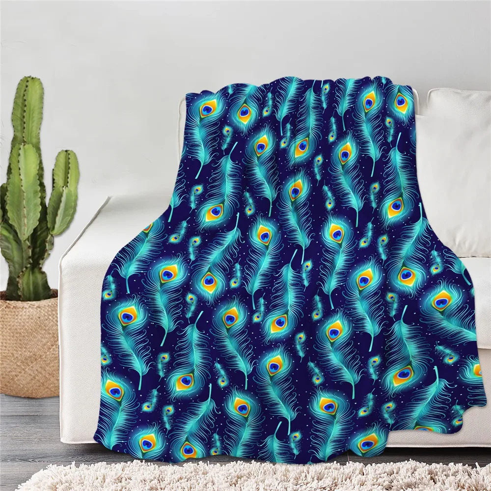 

CLOOCL Animal Flannel Blanket Pretty Peacock Feather 3D Printed Throw Blankets for Beds Nap Plush Quilt Portable Travel Quilts