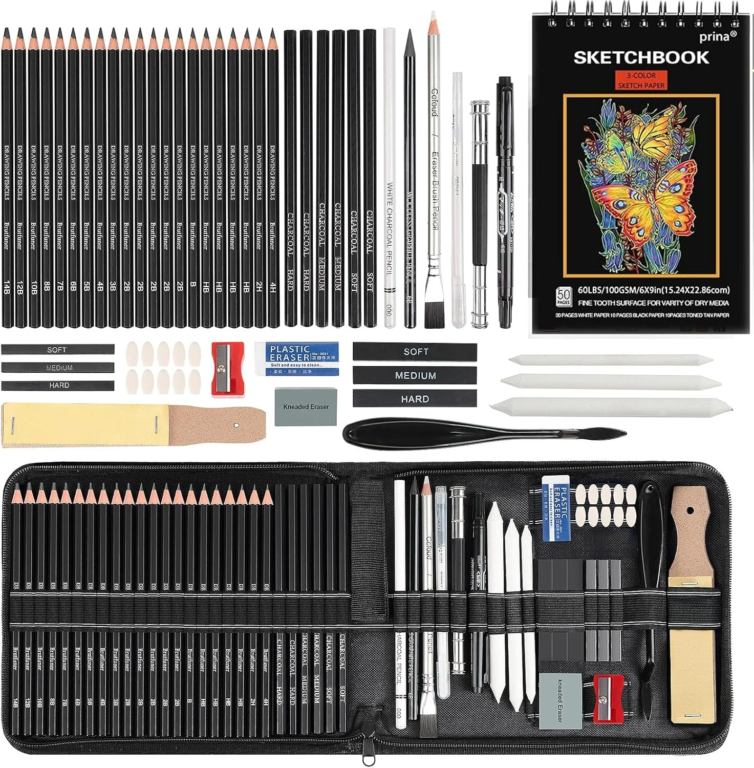 14/18/29/38/44/64 PCS Drawing Set Sketching Kit,Sketch Pencils Art Supplies with Graphite,Charcoal,Blending Tools & Accessories 1