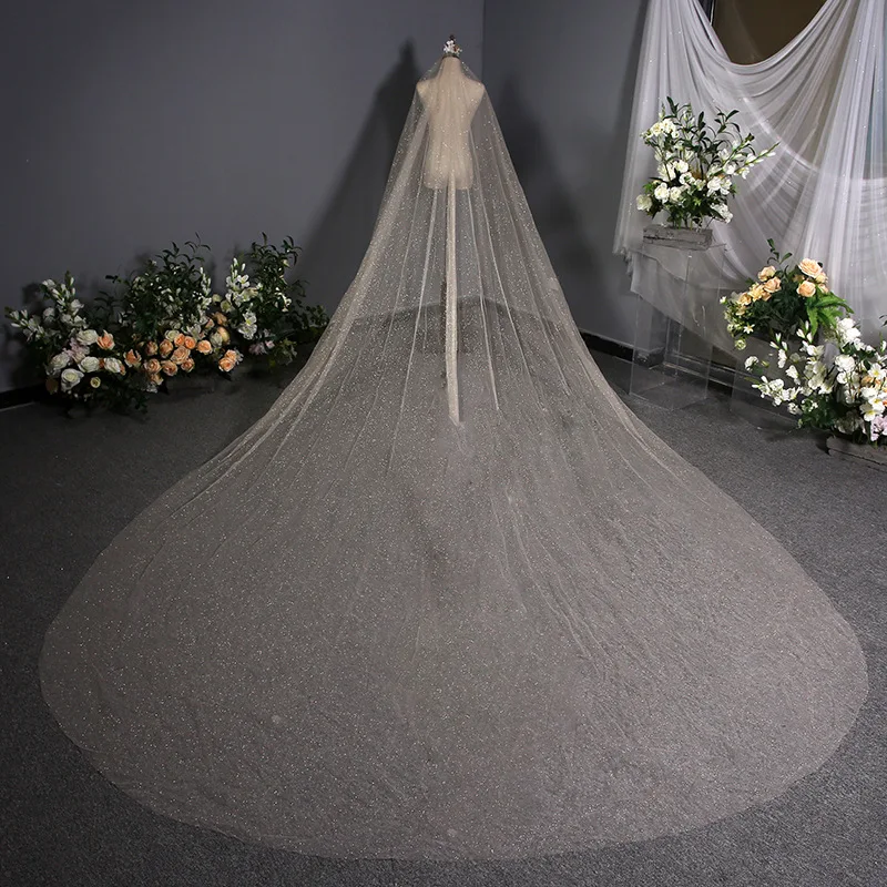 

Fashion Shiny Wedding Long Yarn Wedding Dress New 3 M Lace White Gold Spray Korean-Style Exquisite Bridal Headdress
