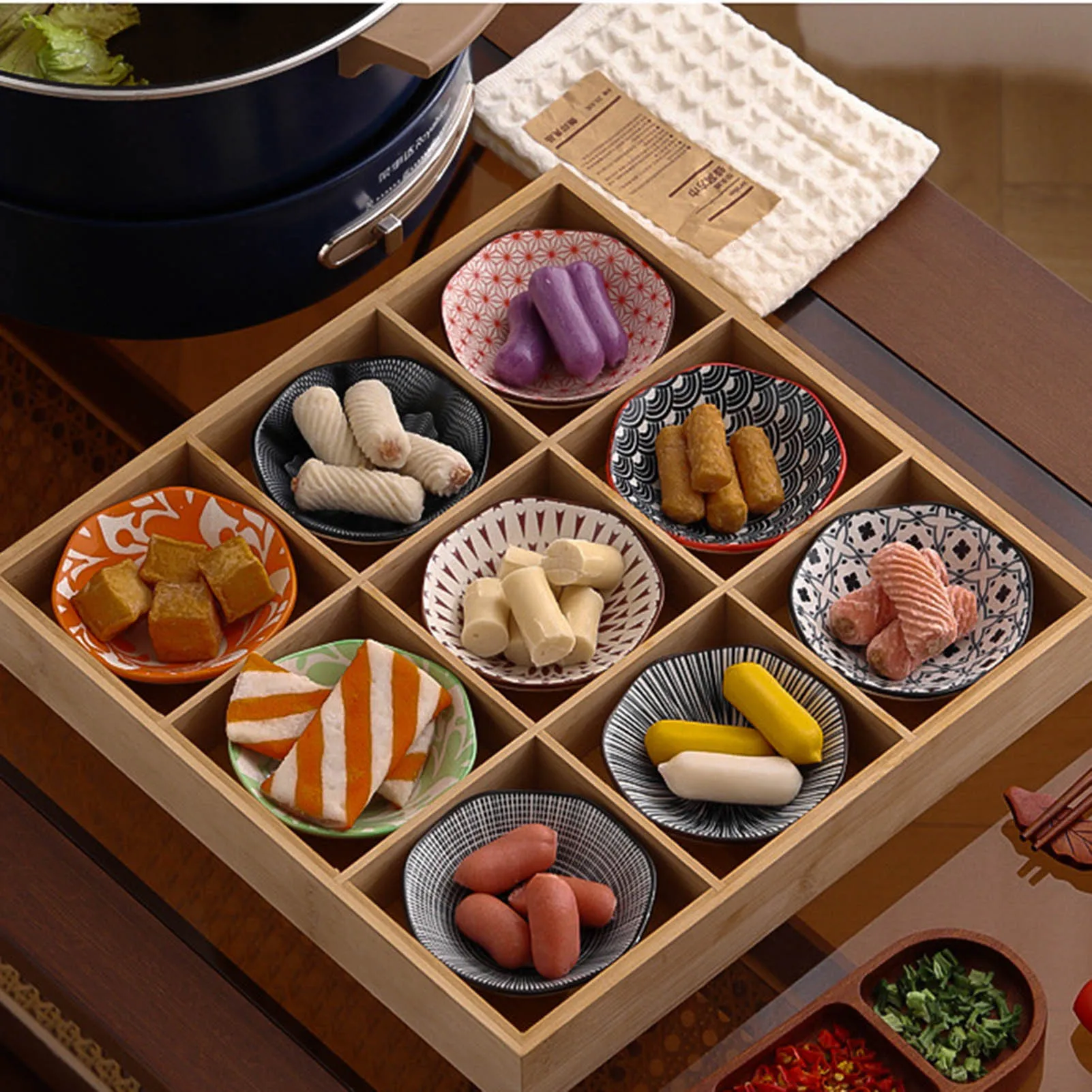 Multi Grid Divided Wooden Tray Multi-functional Snack Tableware Food Platter for Friend Family Neighbors Gift