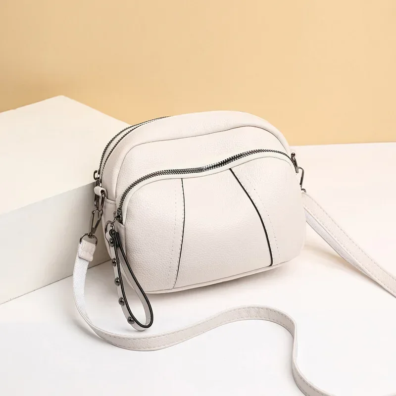 Solid Color Rivet Zipper Women's Leather Crossbody Handbag