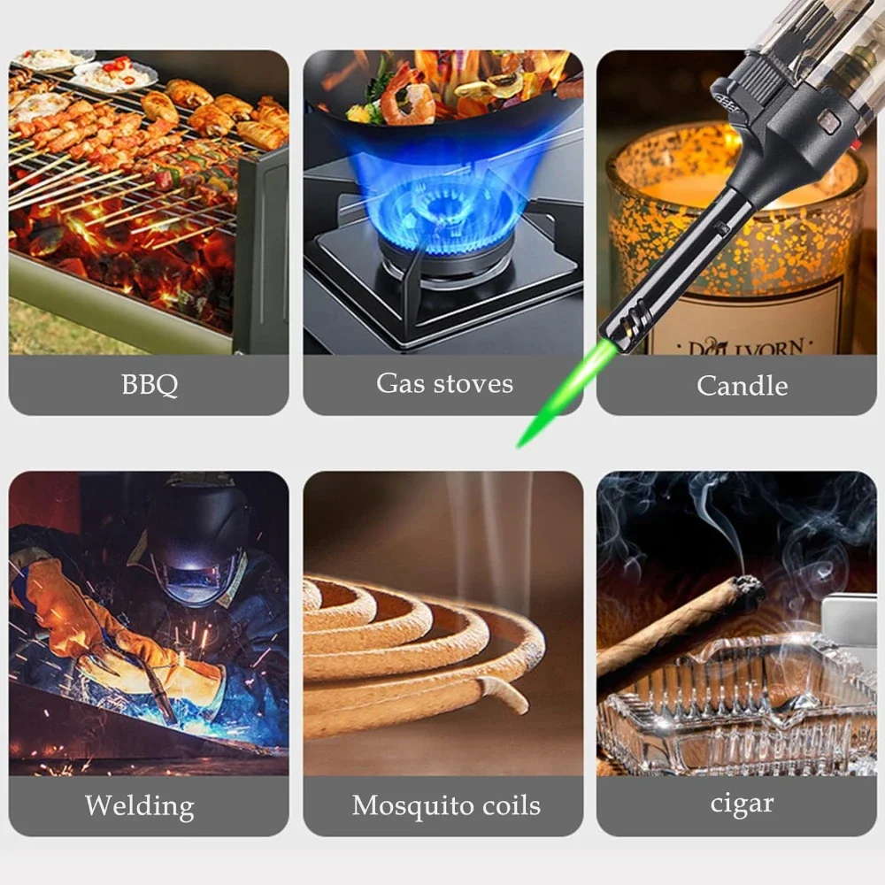 Torch Lighter, Green Flame Jet Lighters, Adjustable Flame Windproof Visible Fuel Tank Kitchen, Outdoor, BBQ (Without Butane Gas) 5