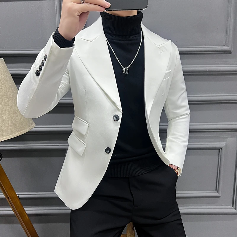 

2024 Spring Men's Suit Jacket Men's Fashion Solid Color Handsome Tuxedo Party Coat Slim Single Button Blazers Jacket Men 3XL-M