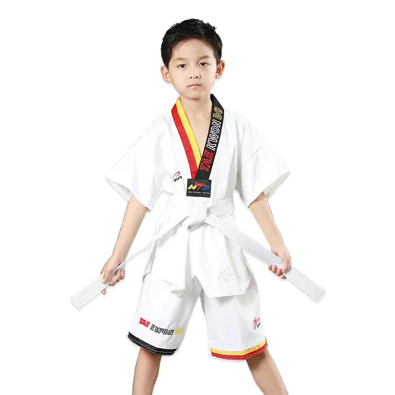 Original Kids Taekwondo Summer Short Sleeve Shorts Uniform Dobok Gi TKD WTF Multi Coloured V Neck