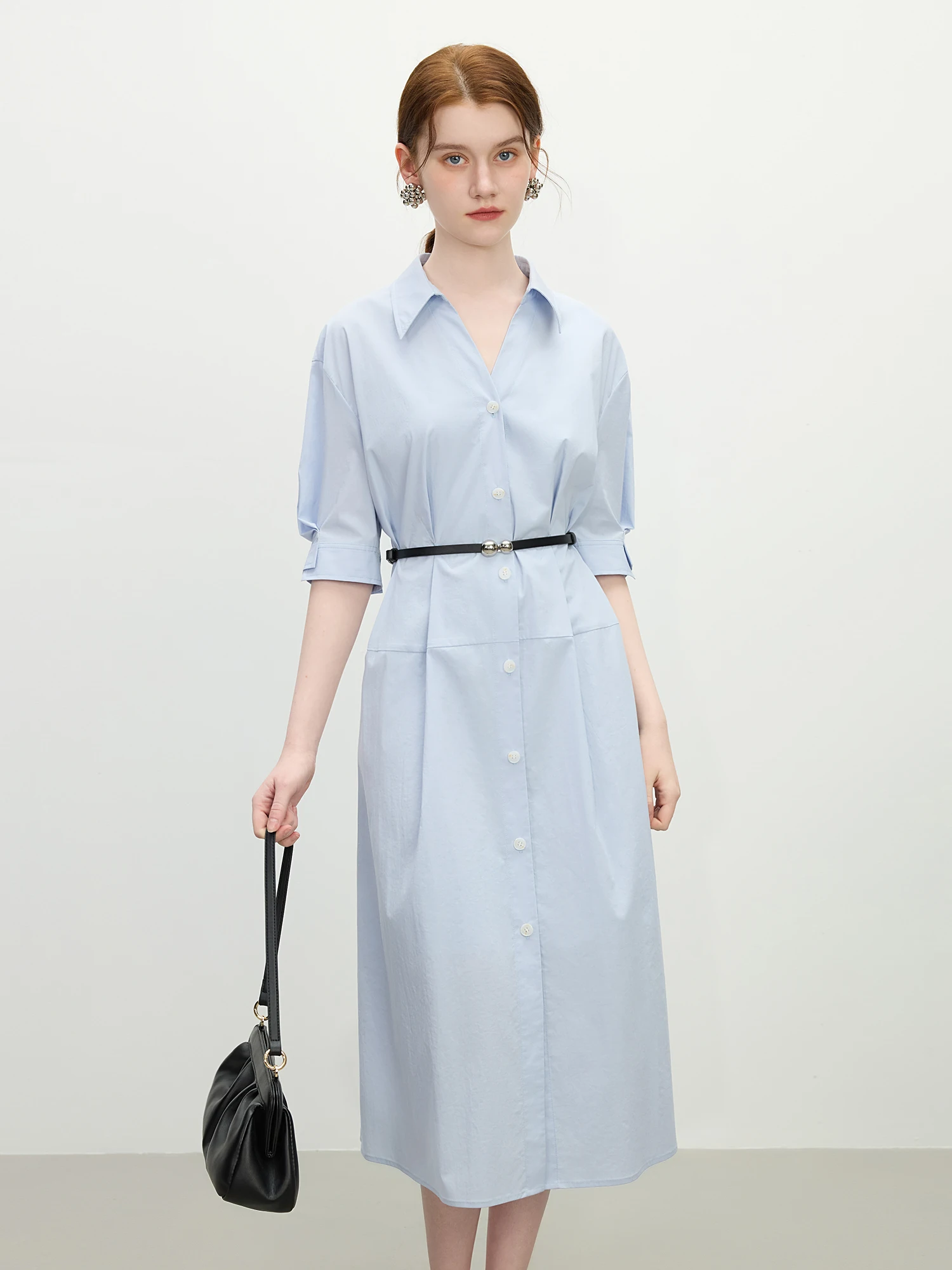 princess polly baby blue dress Camp Dress | Light Blue Linen Short Sleeve Shirt Dress main image 0