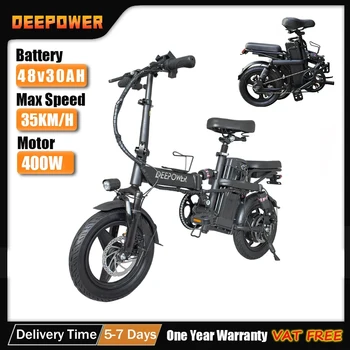 DEEPOWER Mini Foldable Ebike 500W 48V 30AH Removable Battery Multi-shock-absorbing Urban Electric Bicycle Bike for Aldult 1