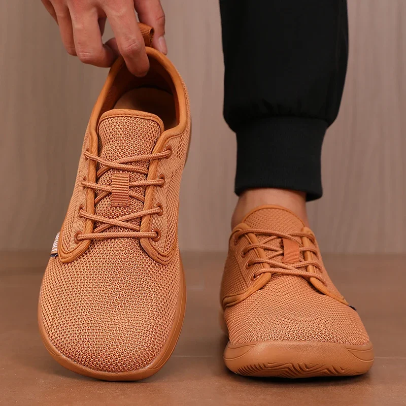 Mens Wide Toe Barefoot Shoes Breathable Knitted Mesh Minimalist Walking Sneakers Casual Soft Sole Wide Last Shoes Walking Shoes