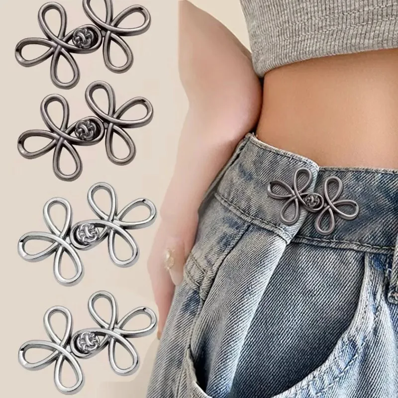 Boutons de jean en métal réglables avec fermeture à bouton de taille en forme de trèfle, tendeurs pour denim ample, instantanés sans couture pour pantalons en denim