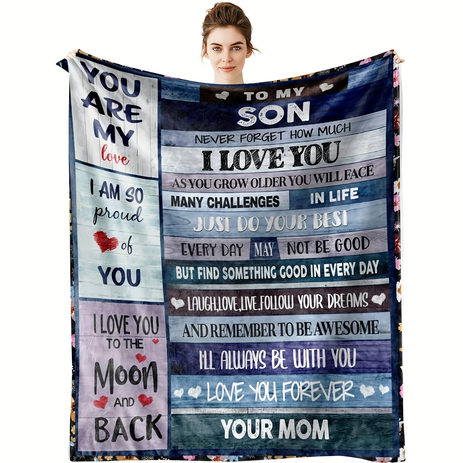 1pc Letter Flannel Blanket, To My Son From Mom Throw Blanket, Warm Cozy Soft Blanket For Couch Bed Sofa Office Camping 2
