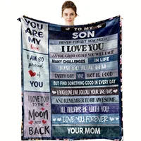 1pc Letter Flannel Blanket, To My Son From Mom Throw Blanket, Warm Cozy Soft Blanket For Couch Bed Sofa Office Camping 2