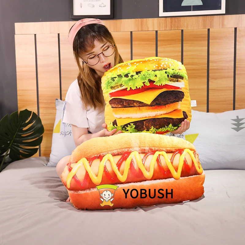 Food Plush Lifelike Snack Pillows 3D Printing Sushi Glass Beer Hot Dog Hamburger Pizza Pillows Cushion Props Grown-up Gift 4