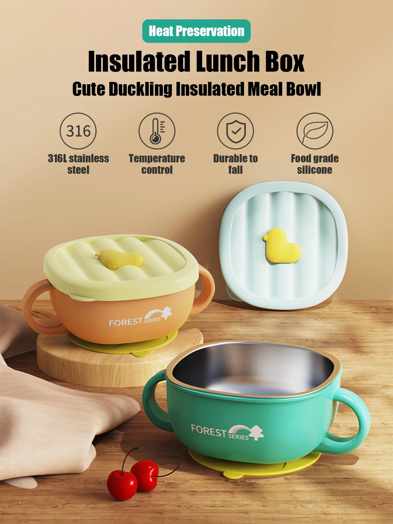 1 baby food bowl insulated tableware anti drop anti scald constant temperature suction cup bowl